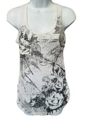 Y2K Girly Grunge Gray Rose Graphic‎ Tank Top Sleeveless Racerback Boho Ruched